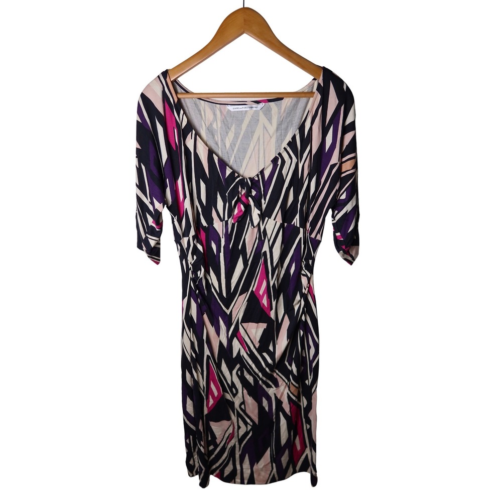 Diane von Furstenberg DVF Abstract Geometric Print Ruched Tie Front Dress